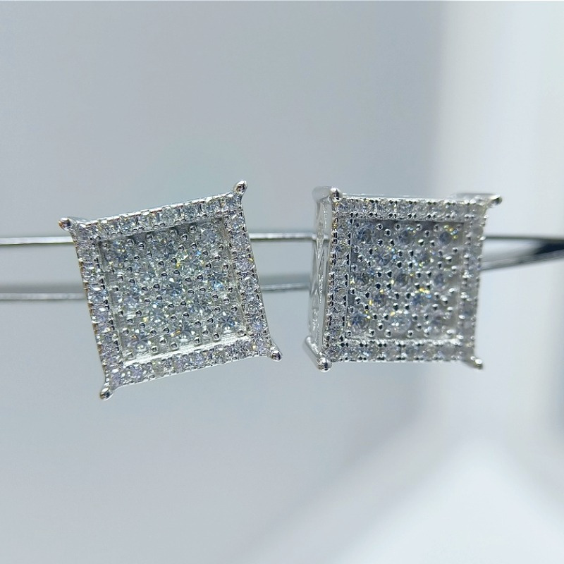 Women's 0.7 Carat S925 Silver Hip Hop Moissanite Square Stud Earrings